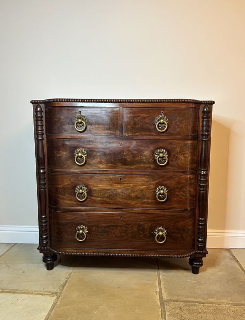 Antique George III Quality Mahogany Bow Fronted Chest of Five Drawers