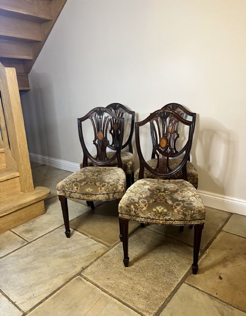 Set of Four Antique Edwardian Quality Inlaid Mahogany Dining Chairs