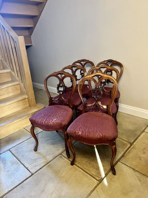 Set of Six Antique Victorian Quality Carved Walnut Dining Chairs