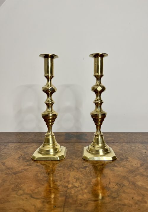 Lovely Pair of Antique Victorian Brass Candlesticks