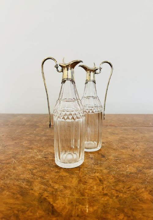 Fine Pair of George III Silver and Glass Oil and Vinegar Bottles by Robert and David Hennell
