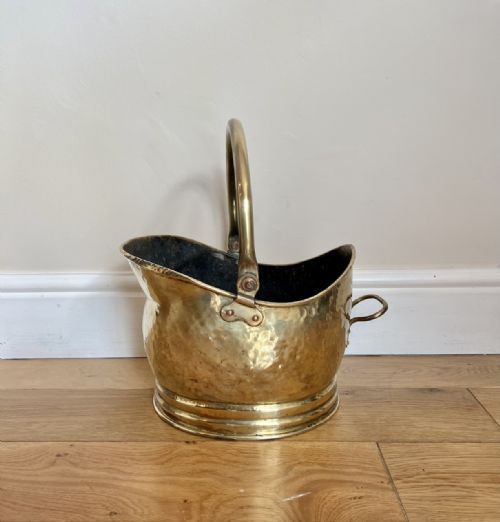 Antique Victorian Quality Brass Helmet Coal Scuttle