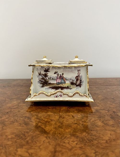 Stunning Antique Continental Porcelain Inkstand