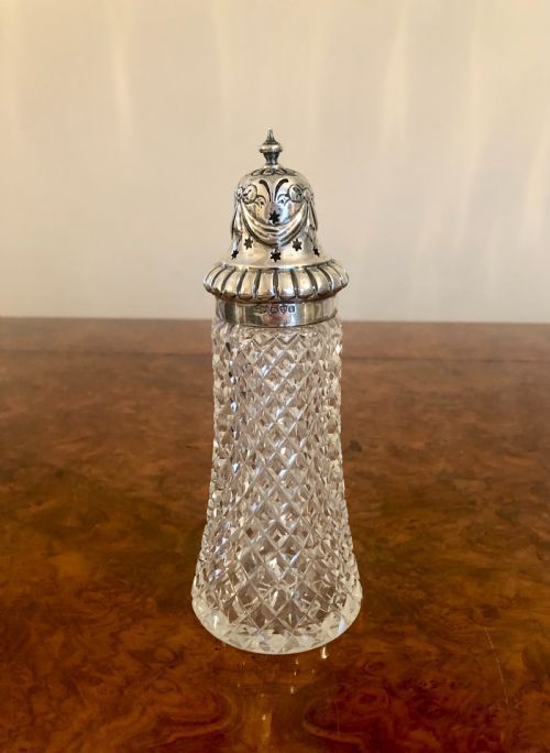 Stunning Quality Edward VII Solid Silver & Cut Glass Sugar Caster