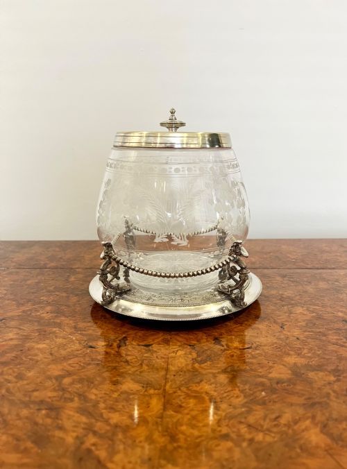 Fantastic Quality Antique Victorian Silver Plate and Glass Biscuit Barrel