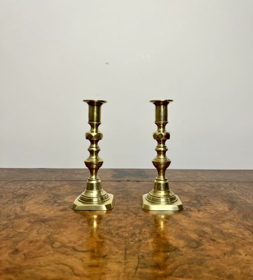 Lovely Pair of Antique Victorian Small Brass Candlesticks