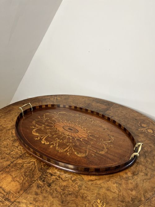 Stunning Quality Antique Victorian Mahogany Inlaid Tea Tray
