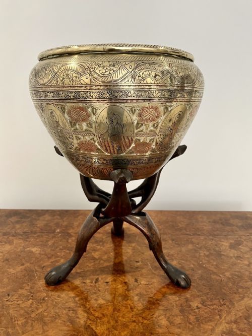 Quality Antique Victorian Brass Jardiniere on a Stand