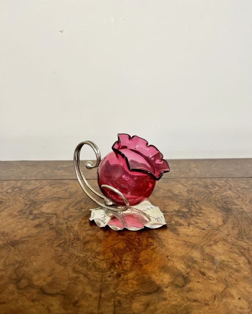 Unusual Quality Antique Edwardian Cranberry Glass Candle Holder