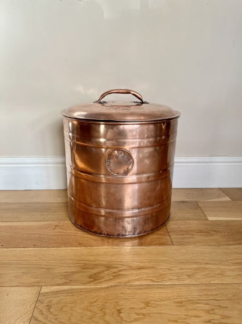 Quality Antique Victorian Circular Copper Coal Bin