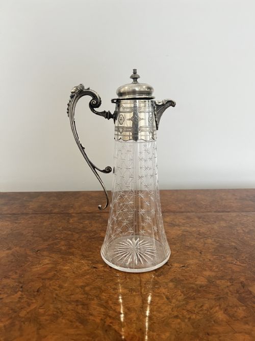 Superb Quality Antique Victorian Glass and Silver Plated Claret Jug