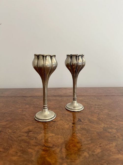 Lovely Pair of Art Nouveau Silver Plated Spill Vases