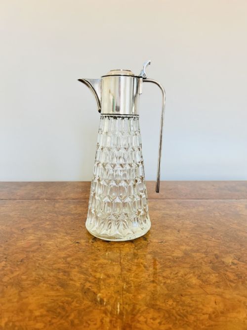 Antique Edwardian Quality Cut Glass and Silver Plated Claret Jug