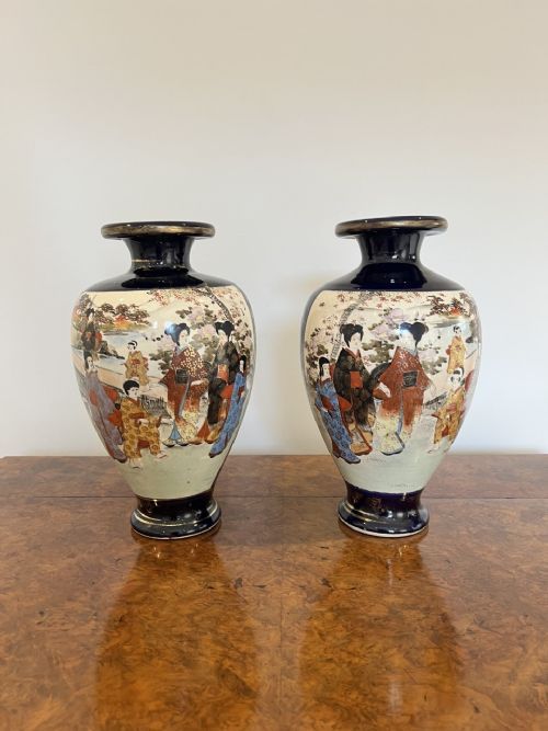 Large Pair of Antique Quality Japanese Satsuma Vases