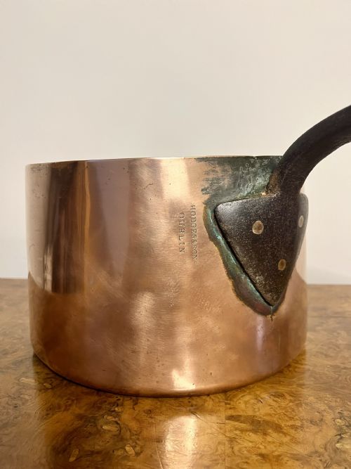 LARGE QUALITY ANTIQUE VICTORIAN HODGES SONS COPPER SAUCEPAN - ADDITIONAL PHOTO 3