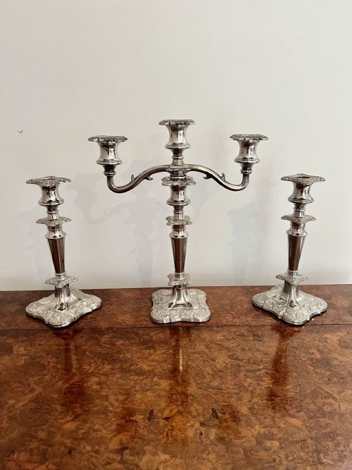 Fine Quality Antique Edwardian Ornate Silver Plated Candelabra and Candlesticks Set