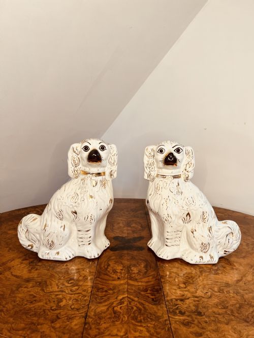Charming Pair of Antique Victorian Staffordshire Seated Spaniels