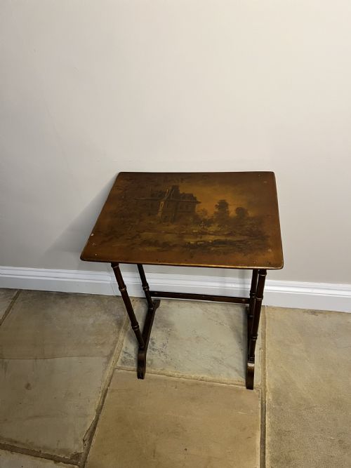 LOVELY NEST OF FOUR ANTIQUE EDWARDIAN QUALITY DECORATED TABLES - ADDITIONAL PHOTO 1