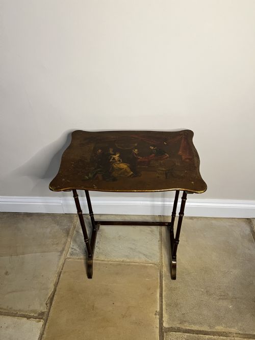 LOVELY NEST OF FOUR ANTIQUE EDWARDIAN QUALITY DECORATED TABLES - ADDITIONAL PHOTO 2