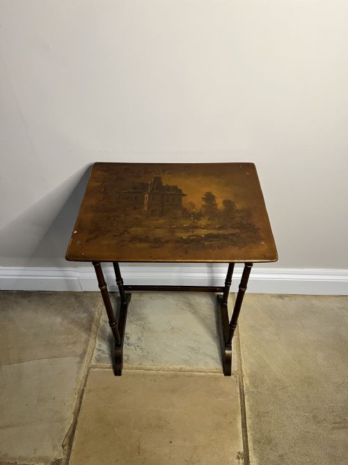 LOVELY NEST OF FOUR ANTIQUE EDWARDIAN QUALITY DECORATED TABLES - ADDITIONAL PHOTO 3