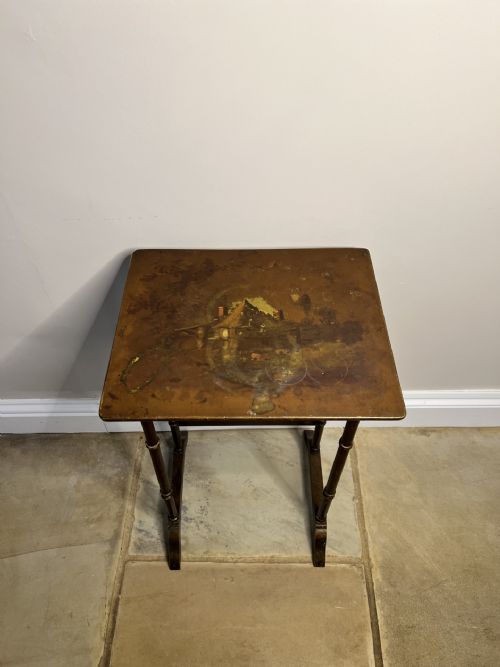 LOVELY NEST OF FOUR ANTIQUE EDWARDIAN QUALITY DECORATED TABLES - ADDITIONAL PHOTO 4
