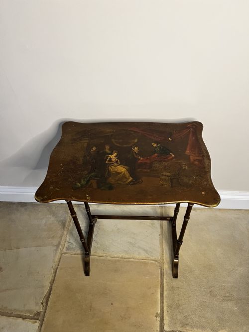 LOVELY NEST OF FOUR ANTIQUE EDWARDIAN QUALITY DECORATED TABLES - ADDITIONAL PHOTO 5