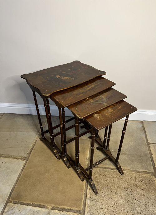 LOVELY NEST OF FOUR ANTIQUE EDWARDIAN QUALITY DECORATED TABLES - ADDITIONAL PHOTO 6
