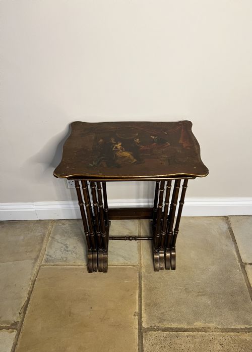 LOVELY NEST OF FOUR ANTIQUE EDWARDIAN QUALITY DECORATED TABLES - ADDITIONAL PHOTO 9