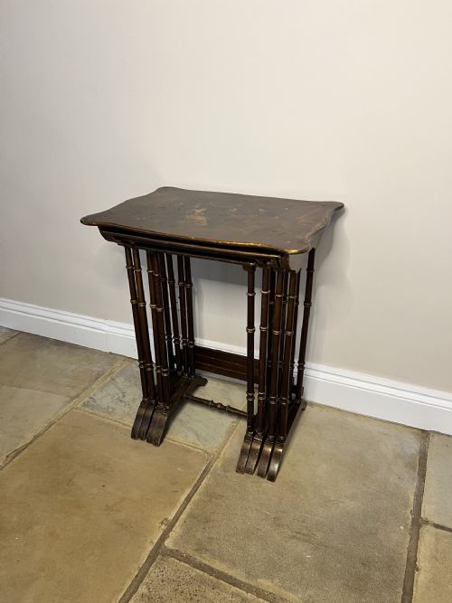 LOVELY NEST OF FOUR ANTIQUE EDWARDIAN QUALITY DECORATED TABLES - ADDITIONAL PHOTO 10
