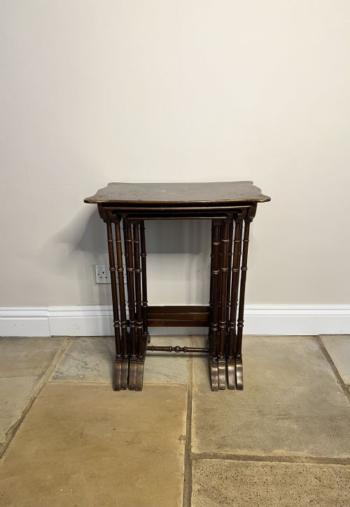 LOVELY NEST OF FOUR ANTIQUE EDWARDIAN QUALITY DECORATED TABLES - ADDITIONAL PHOTO 11