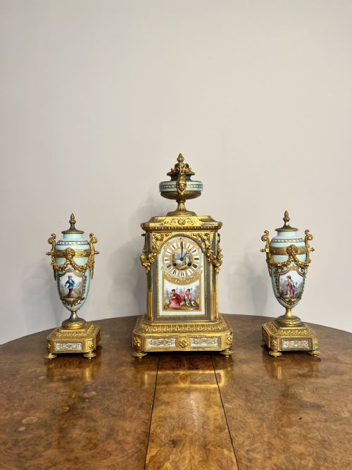 Outstanding Quality Antique Victorian French Mantle Clock Garniture Set