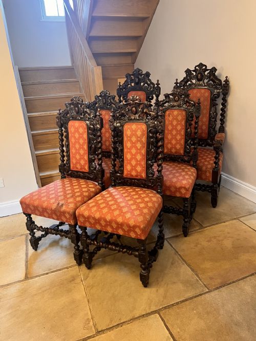 Set of Six Quality Carved Oak Antique Victorian Dining Chairs