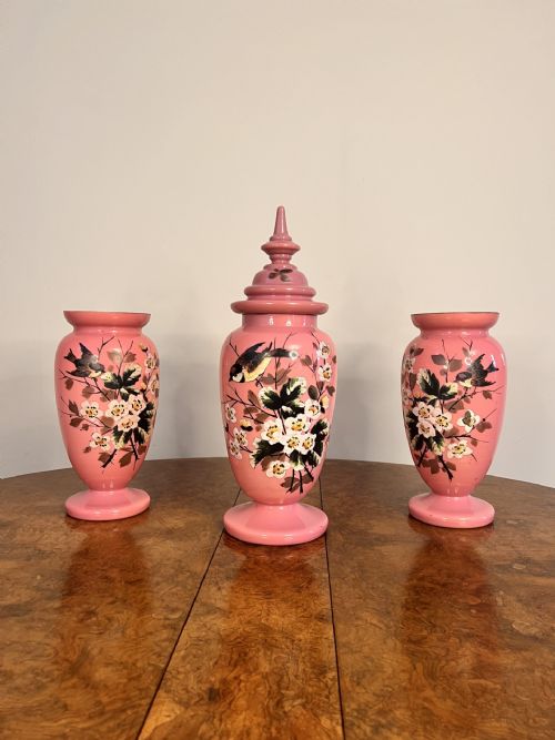 Stunning Quality Antique Victorian Garniture of Glass Vases