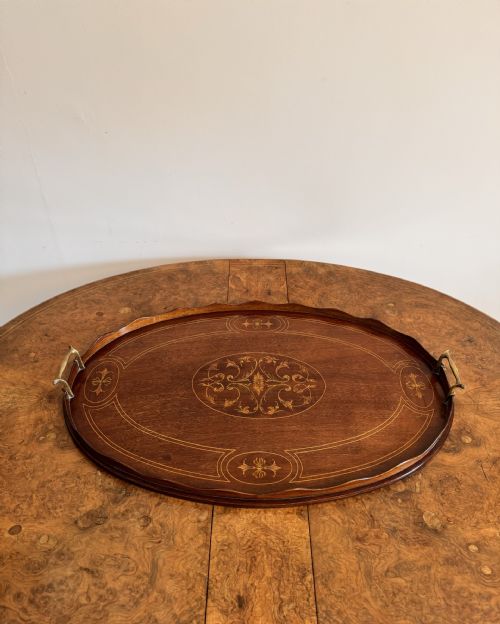Quality Antique Edwardian Mahogany Inlaid Oval Tea Tray