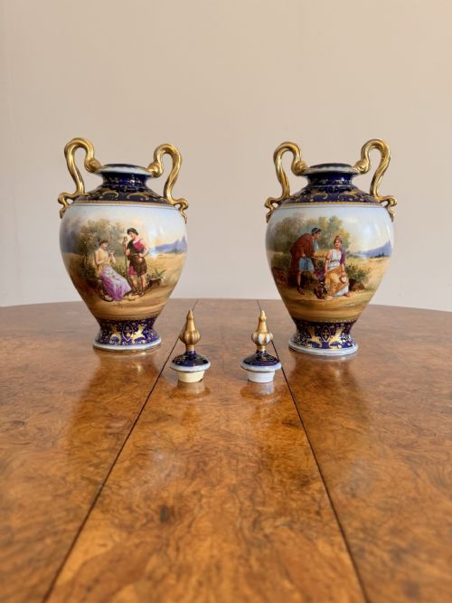 FINE QUALITY ANTIQUE VICTORIAN ROYAL VIENNA VASE GARNITURE - ADDITIONAL PHOTO 1