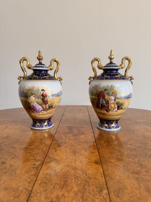 FINE QUALITY ANTIQUE VICTORIAN ROYAL VIENNA VASE GARNITURE - ADDITIONAL PHOTO 4