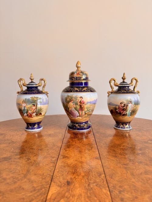 FINE QUALITY ANTIQUE VICTORIAN ROYAL VIENNA VASE GARNITURE - ADDITIONAL PHOTO 8