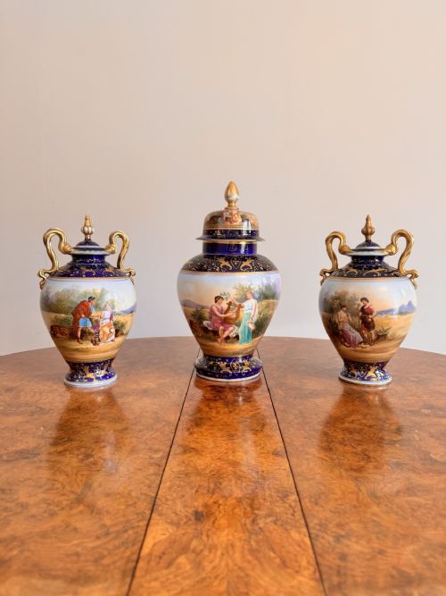 FINE QUALITY ANTIQUE VICTORIAN ROYAL VIENNA VASE GARNITURE - ADDITIONAL PHOTO 9
