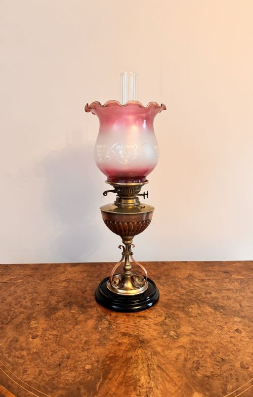 Stunning Quality Antique Arts and Crafts Brass and Copper Oil Lamp