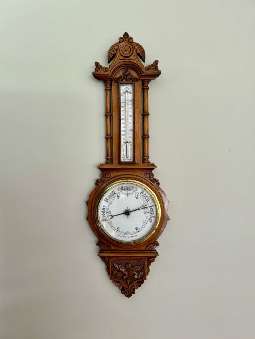 Superb Quality Antique Victorian Carved Oak Banjo Barometer