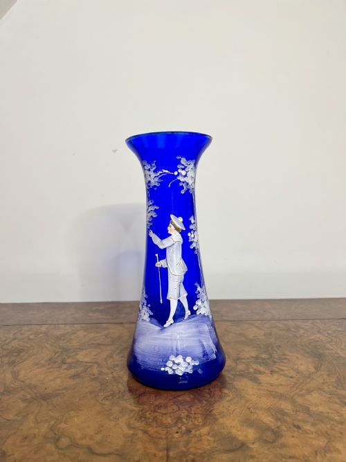 Stunning Quality Antique Mary Gregory Blue Glass Vase