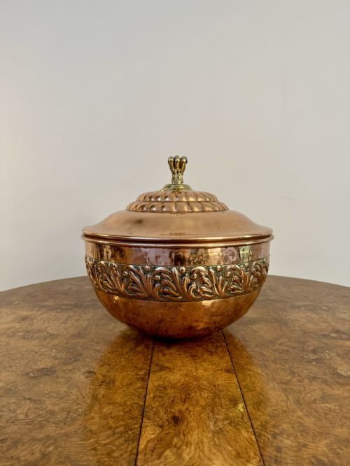 Quality Large Antique Victorian Copper Lidded Bowl