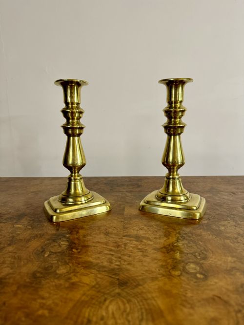 Small Pair of Quality Antique Victorian Brass Candlesticks