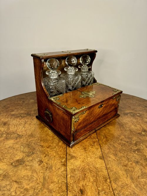 Quality Antique Victorian Oak Tantalus and Games Box