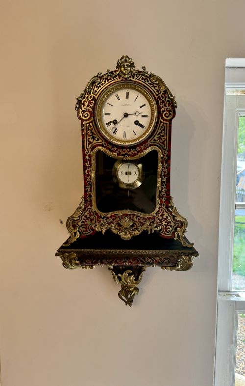 ANTIQUE 19TH CENTURY QUALITY FRENCH BOULLE BRACKET CLOCK WITH ORIGINAL BRACKET - ADDITIONAL PHOTO 1