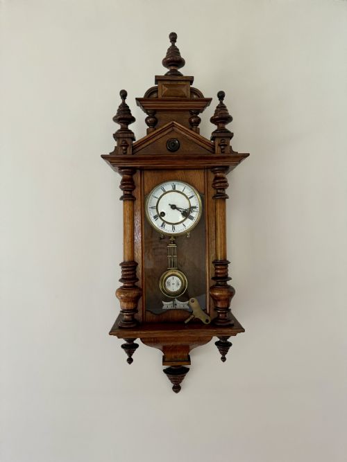 Antique Victorian Walnut Vienna Wall Clock
