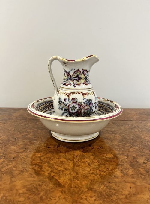 LOVELY UNUSUAL ANTIQUE VICTORIAN MINIATURE JUG AND BOWL SET