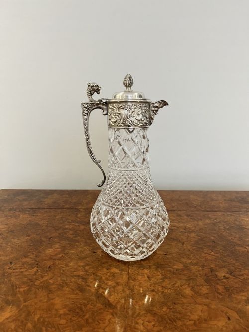 Fantastic Quality Antique Victorian Cut Glass and Silver Plated Claret Jug
