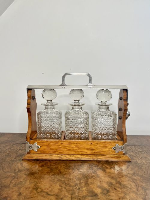 Lovely Quality Antique Edwardian Oak Tantalus