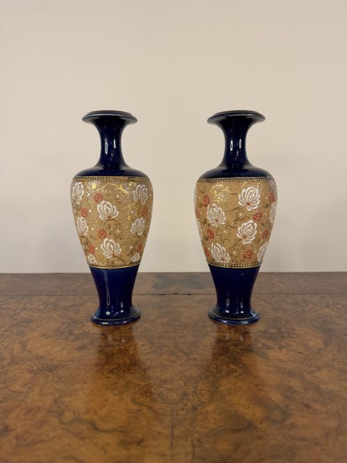 Elegant Pair of Quality Antique Doulton Lambeth Vases